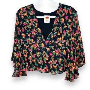 FARM Rio Rare Colorful Fruit Printed Deep-V Neck Flutter Sleeve Lined Blouse XS